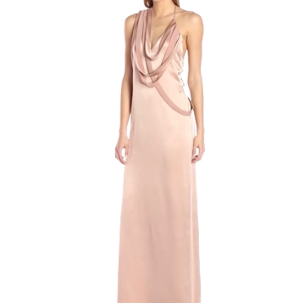 Halston Heritage Women's Sleeveless Slip Gown with Draped Strip Detail